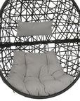 38" Black Steel Outdoor Egg Chair with Gray Cushion