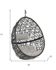 38" Black Steel Outdoor Egg Chair with Gray Cushion