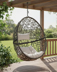 38" Black Steel Outdoor Egg Chair with Gray Cushion