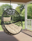 38" Black Steel Outdoor Egg Chair with Yellow Cushion