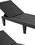 Set of Two Black Heavy Duty Plastic Five Position Adjustable Outdoor Chaise Lounges