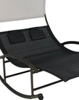 70" Black Steel Sling Outdoor Rocking Chaise Lounge With Canopy