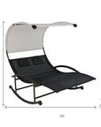 70" Black Steel Sling Outdoor Rocking Chaise Lounge With Canopy