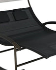 70" Black Steel Sling Outdoor Rocking Chaise Lounge With Canopy