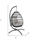 46" Black Steel Outdoor Folding Egg Chair with Gray Cushion