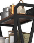 56" Black And Brown Metal and Wood Four Tier Etagere Bookcase