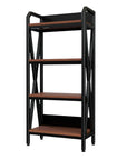56" Black And Brown Metal and Wood Four Tier Etagere Bookcase