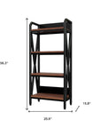 56" Black And Brown Metal and Wood Four Tier Etagere Bookcase
