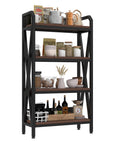 56" Black And Brown Metal and Wood Four Tier Etagere Bookcase