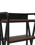 56" Black And Brown Metal and Wood Four Tier Etagere Bookcase