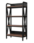 56" Black And Brown Metal and Wood Four Tier Etagere Bookcase