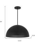 24" Black Aluminum Dome LED Dimmable Outdoor Pendent Hanging Light