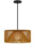 Natural And Black Rattan String And Metal LED Dimmable Outdoor Hanging Pendent Light