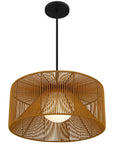 Natural And Black Rattan String And Metal LED Dimmable Outdoor Hanging Pendent Light
