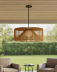 Natural And Black Rattan And Metal LED Dimmable Outdoor Hanging Pendent Light