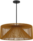 Natural And Black Rattan And Metal LED Dimmable Outdoor Hanging Pendent Light