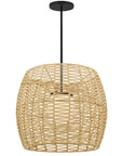 Natural And Black Rattan And Metal LED Dimmable Barrel Outdoor Hanging Pendent Light
