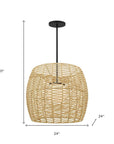 Natural And Black Rattan And Metal LED Dimmable Barrel Outdoor Hanging Pendent Light