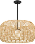 Natural And Black Rattan And Metal LED Dimmable Outdoor Hanging Pendent Light