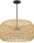 Natural And Black Rattan And Metal LED Dimmable Outdoor Hanging Pendent Light