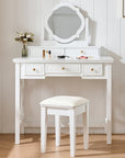 36" White Wood Mirrored Five Drawer Vanity Table