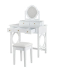 36" White Wood Mirrored Five Drawer Vanity Table