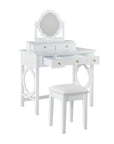 36" White Wood Mirrored Five Drawer Vanity Table