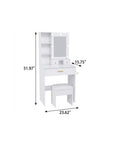 24" White Wood Mirrored Three Drawer Vanity Table And Lights