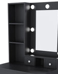24" Black Wood Mirrored Three Drawer Vanity Table And Lights