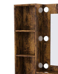 24" Brown Wood Mirrored Three Drawer Vanity Table And Lights
