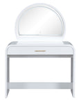 39" White Wood Mirrored Vanity Table And Lights