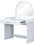 39" White Wood Mirrored Vanity Table And Lights