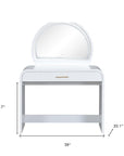 39" White Wood Mirrored Vanity Table And Lights