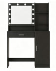 35" Black Wood Mirrored Vanity Table And Lights
