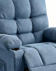 39" Blue Tufted Chenille Heated Massage Manual Rocker And Swivel Recliner With USB
