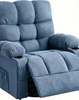 39" Blue Tufted Chenille Heated Massage Manual Rocker And Swivel Recliner With USB