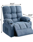 39" Blue Tufted Chenille Heated Massage Manual Rocker And Swivel Recliner With USB