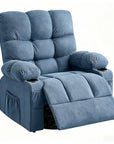 39" Blue Tufted Chenille Heated Massage Manual Rocker And Swivel Recliner With USB