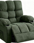 39" Dark Green Tufted Chenille Heated Massage Manual Rocker And Swivel Recliner With USB