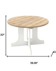 59" Brown and White Wood Oval Cross Legs Coffee Table
