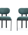 Set of Two Salmon and Black Chenille And Metal Partially Open Back Dining Side Chairs