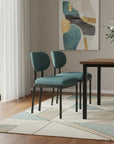 Set of Two Salmon and Black Chenille And Metal Partially Open Back Dining Side Chairs