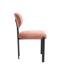 Set of Two Salmon and Black Chenille And Metal Partially Open Back Dining Side Chairs