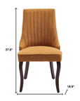Set of Two Yellow And Brown Linen And Solid Wood Dining Side Chairs