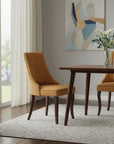 Set of Two Yellow And Brown Linen And Solid Wood Dining Side Chairs