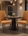 Set of Two Yellow And Brown Linen And Solid Wood Dining Side Chairs