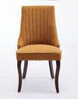 Set of Two Yellow And Brown Linen And Solid Wood Dining Side Chairs