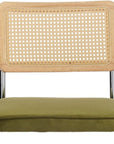 Set of Two Green Natural And Silver Velvet Rattan And Stainless Steel Dining Chairs