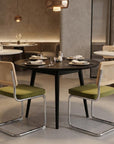 Set of Two Green Natural And Silver Velvet Rattan And Stainless Steel Dining Chairs