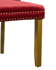 Set of Two Red and Gold Tufted Velvet And Solid Wood Dining Side Chairs